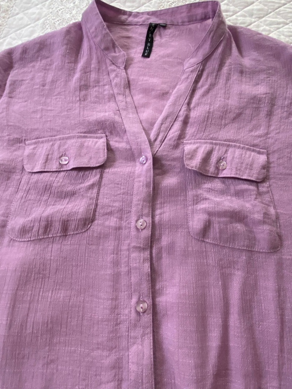 Ashley Blue Lavender Gauzy Textured Blouse Size Large - Picture 7 of 12
